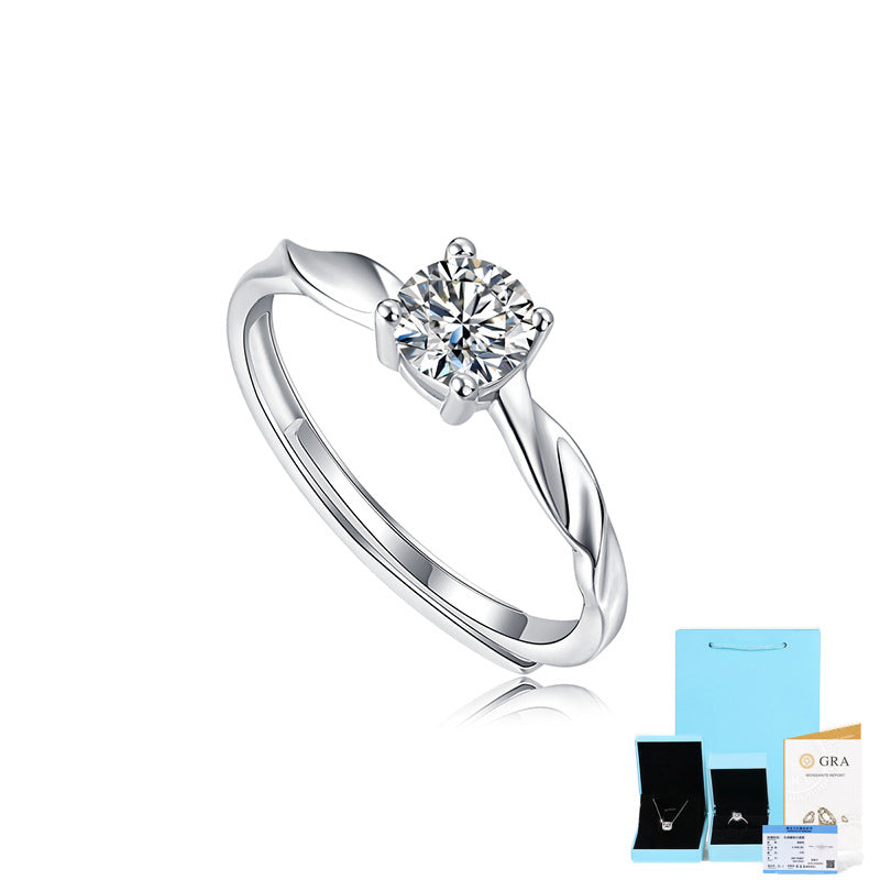 Elegant Sterling Silver Moissanite Adjustable Couple Ring