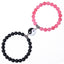 Chinoiserie Natural Stone Beaded Bracelets Set - 8mm Black Matte & Pink Crystal Yin Yang Design