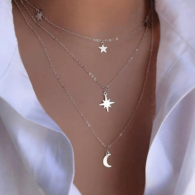 Simple Style Star Moon Alloy Multi-Layer Women's Necklace