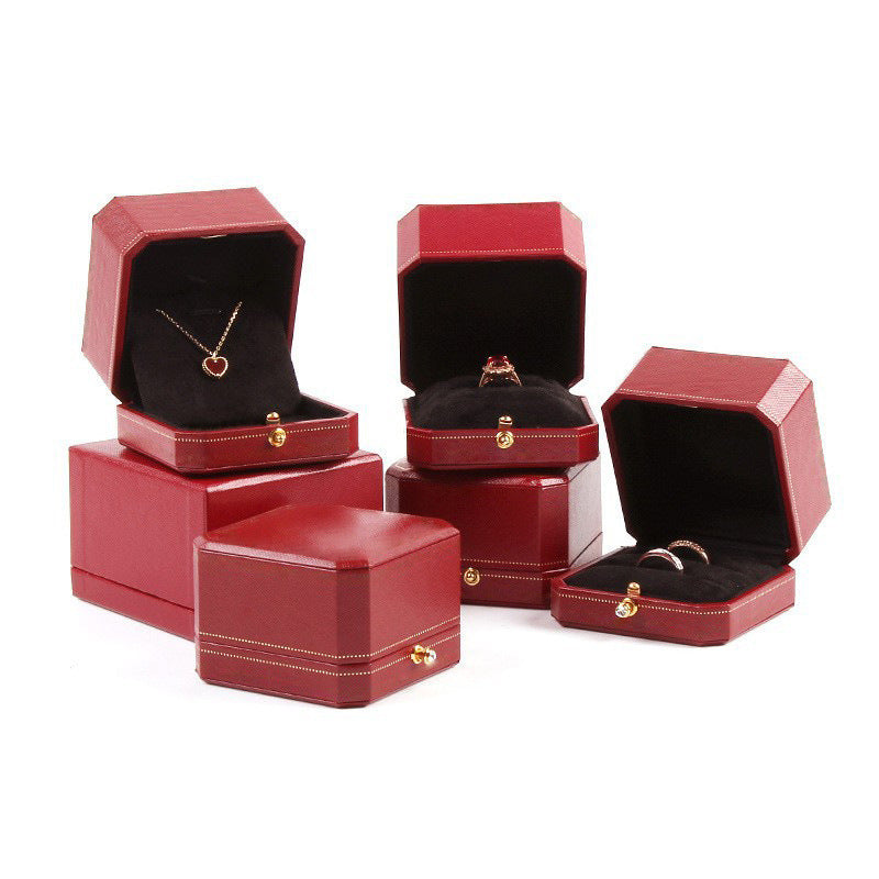 Elegant Octagonal PU Leather Jewelry Box for Rings, Earrings, and Pendants