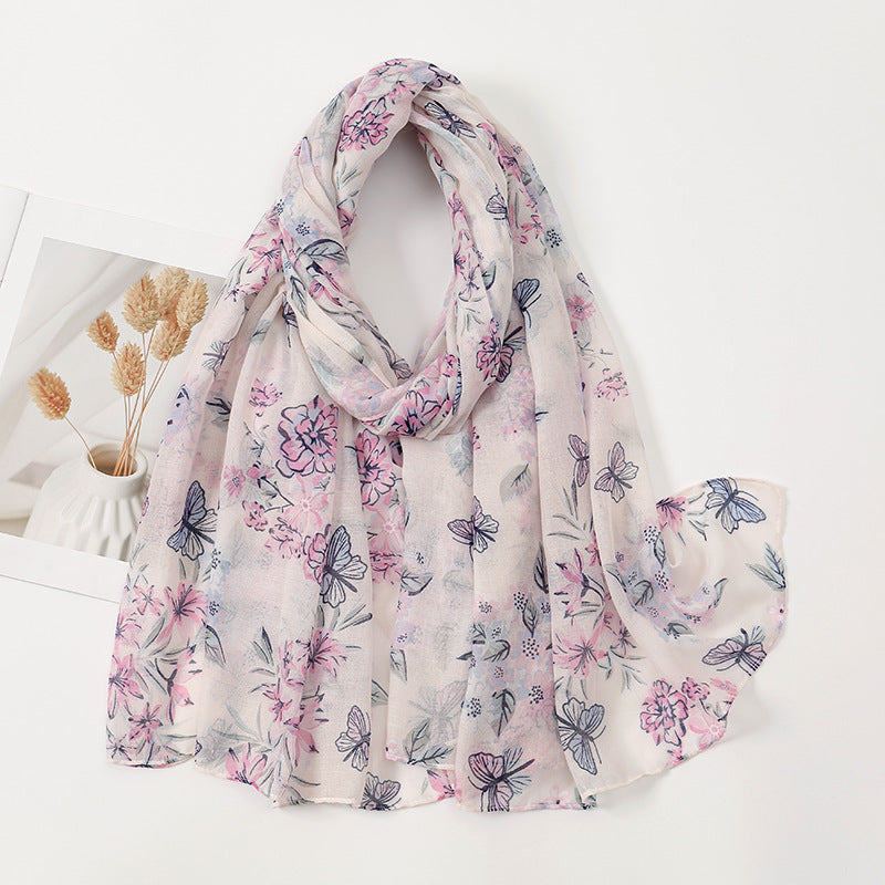 Women's Vintage Bohemian Floral Cotton Linen Print Scarf with Tassels