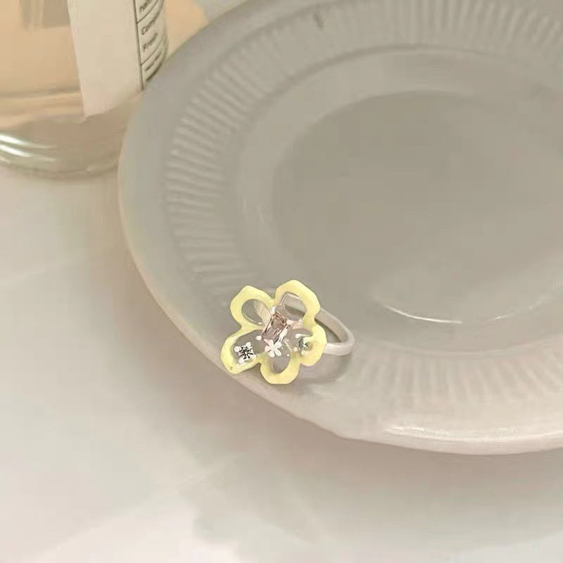 Preppy Style Sweet Flower Zircon Alloy Statement Rings