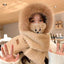 Women's Adorable Solid Color Woolen Scarf, Hat, and Gloves Set with Bear Design