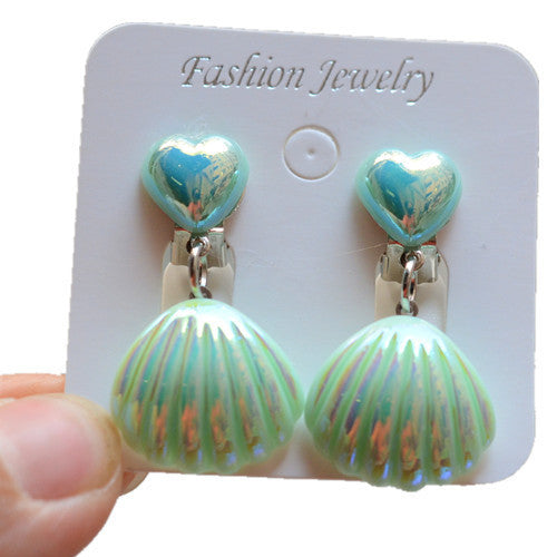 Mermaid Shell Resin Clip-On Earrings for Girls