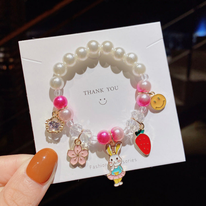 Gradient Color Children's Pearl Cartoon Beaded Bracelet - Kids Hand Accessories