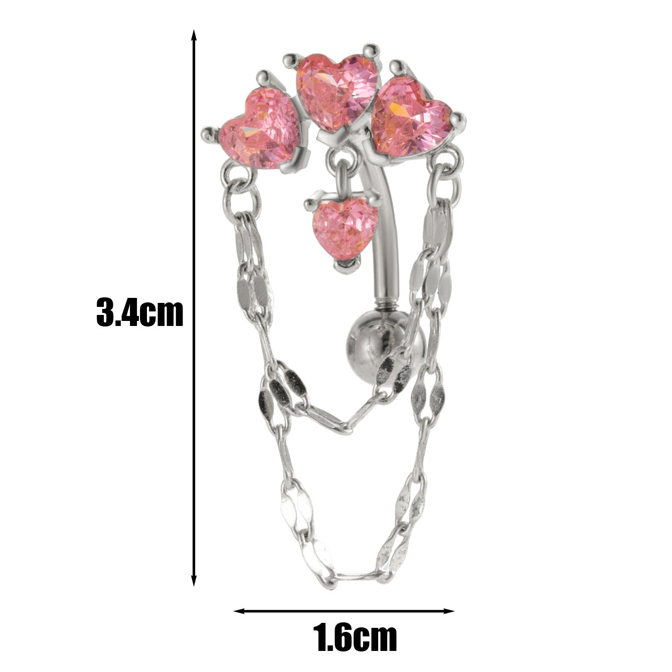 Heart Shape Zircon Chain Belly Ring - 316 Stainless Steel & Copper