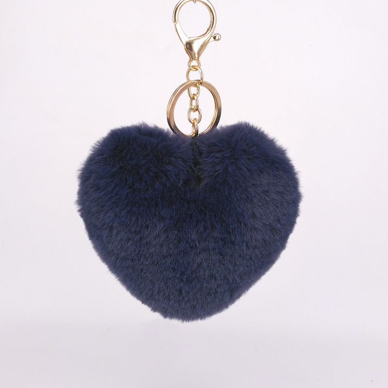 Sweet Heart Shape Alloy Valentine's Day Fur Pom Pom Keychain Pendant