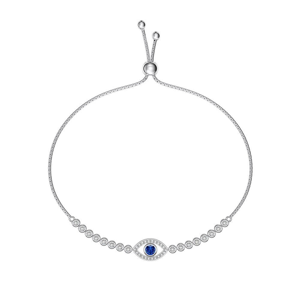 Sterling Silver Geometric Blue Eye Zircon Bracelet Women's Luxury Hand Ornament