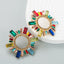 Fashion Color Rhinestone Hollow Sunflower Alloy Stud Earrings