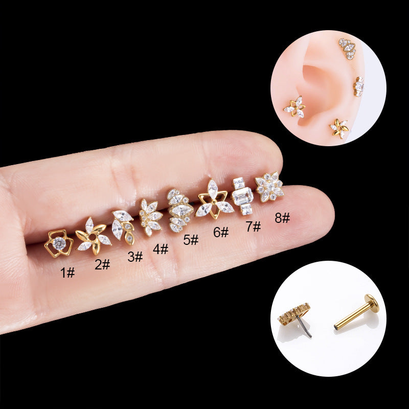 Flower Zircon Titanium Lip and Ear Stud Piercing Jewelry