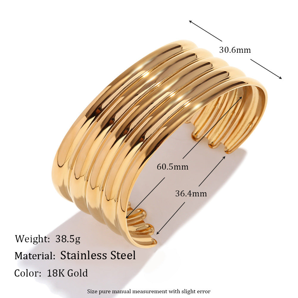 18K Gold Plated Stainless Steel Bamboo Open Bangle Bracelet for Women