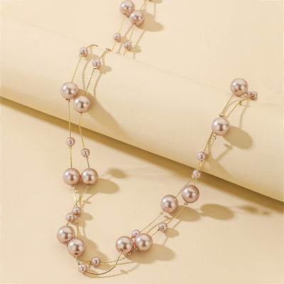 Exaggerated Long Pearl Multi-layer Vintage Alloy Necklace for Women