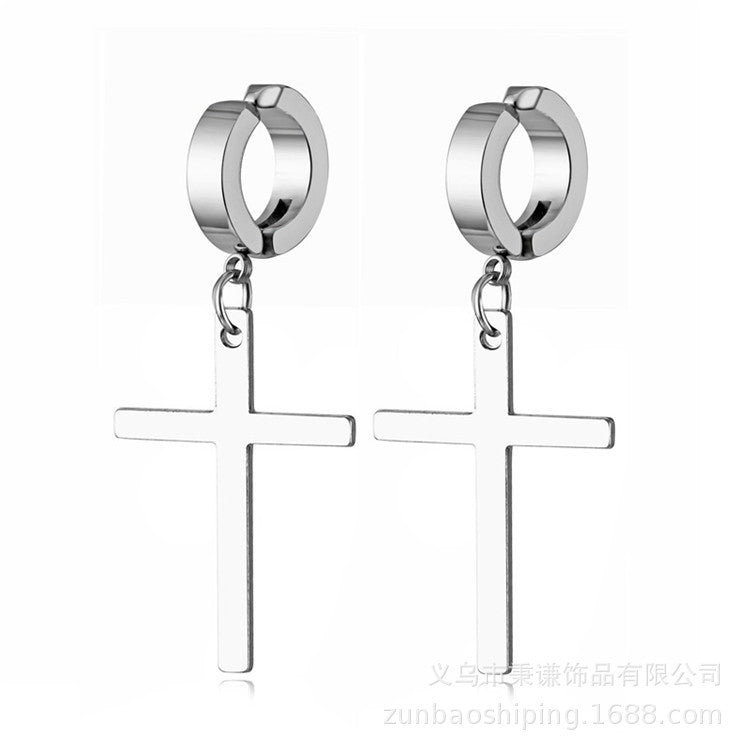 Fashion Titanium Steel Cross Hoop Earrings