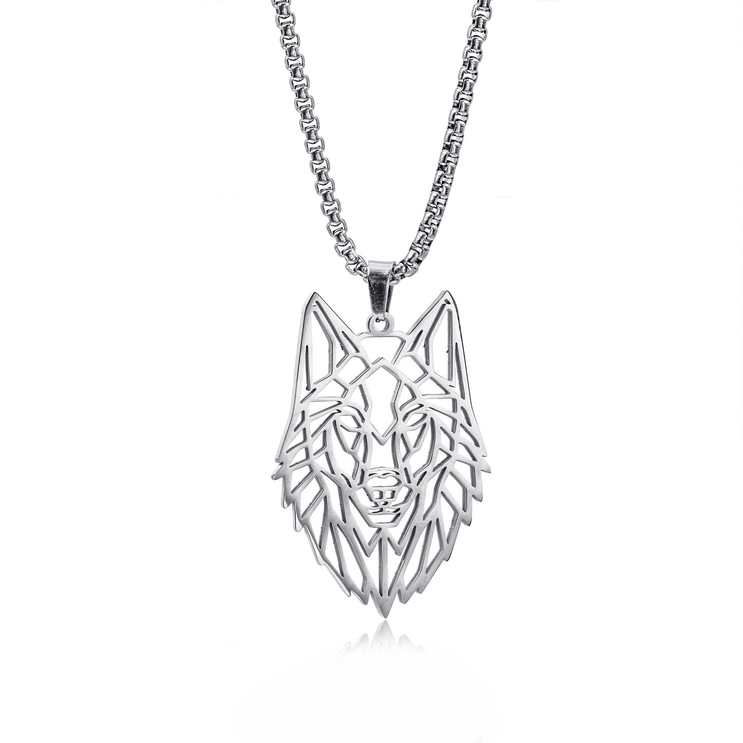 Punk Stainless Steel Geometric Wolf Head Pendant Necklace