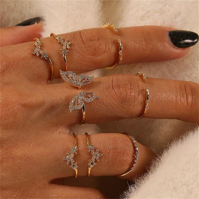 Bohemian Butterfly Diamond 8-Piece Ring Set