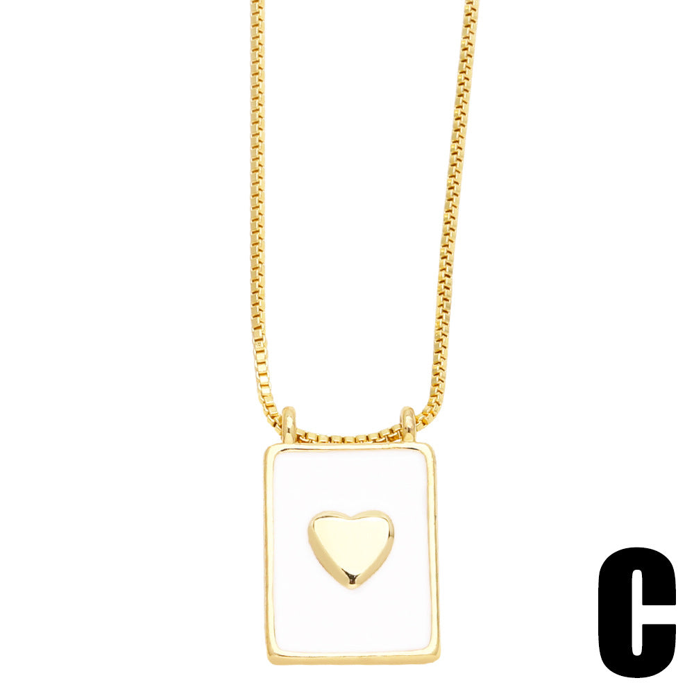 Casual Simple Style Human Heart Shape Rectangle Stainless Steel Copper Enamel Plating 18K Gold Plated Pendant Necklace Long Necklace