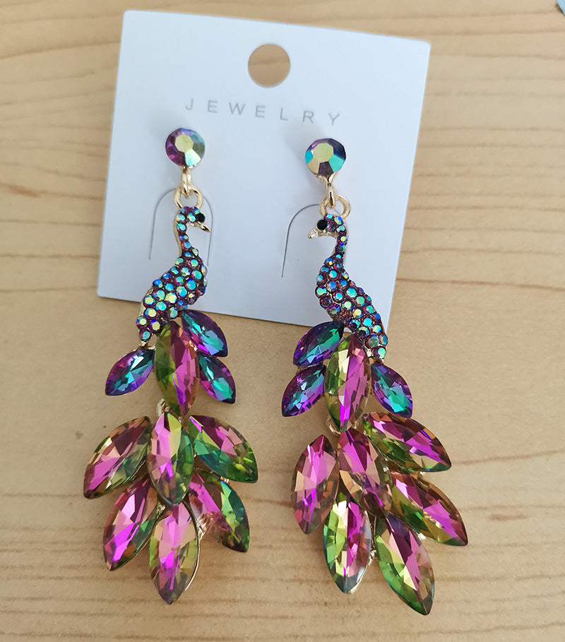 Elegant Luxurious Peacock Crystal Drop Earrings