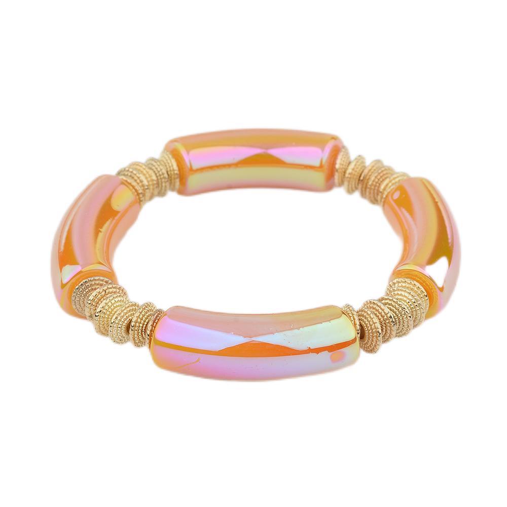 Geometric Metal Bangle with Colorful Beads Bracelet