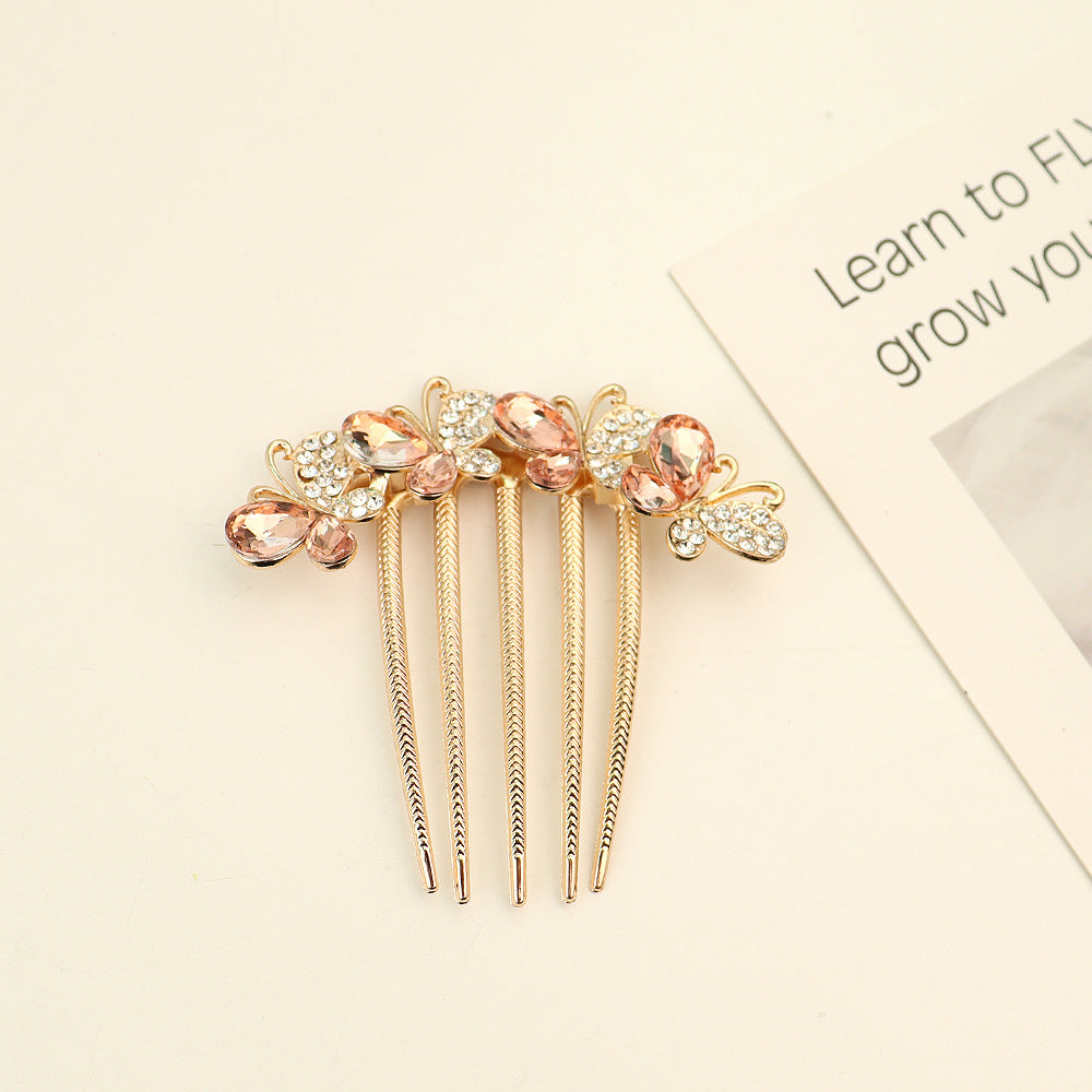 Women's Shiny Butterfly Rhinestone Pearl Hair Insert Comb