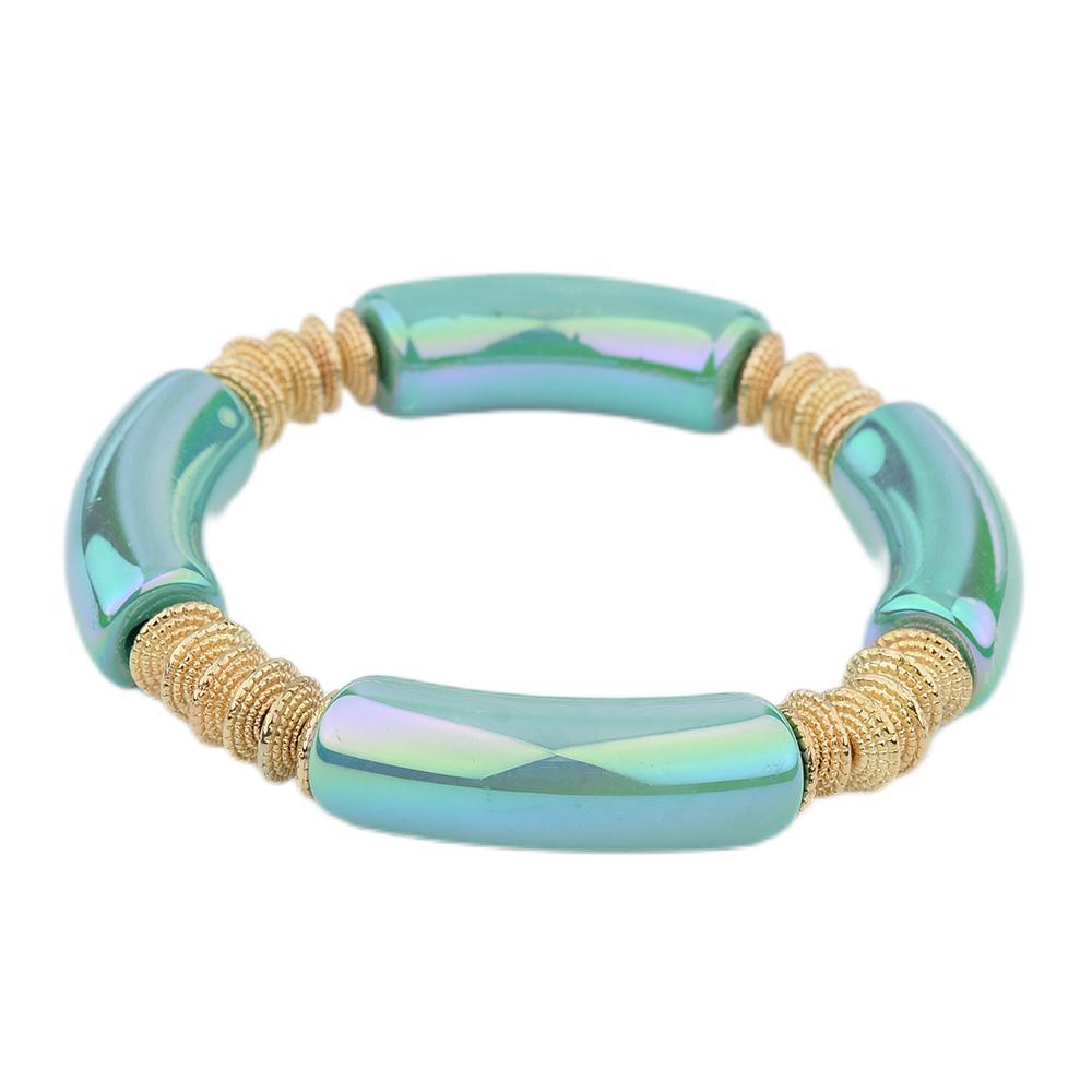 Geometric Metal Bangle with Colorful Beads Bracelet