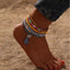 Beach Bohemian Heart Shape Beaded Rhinestone Anklet with Shell Pendant