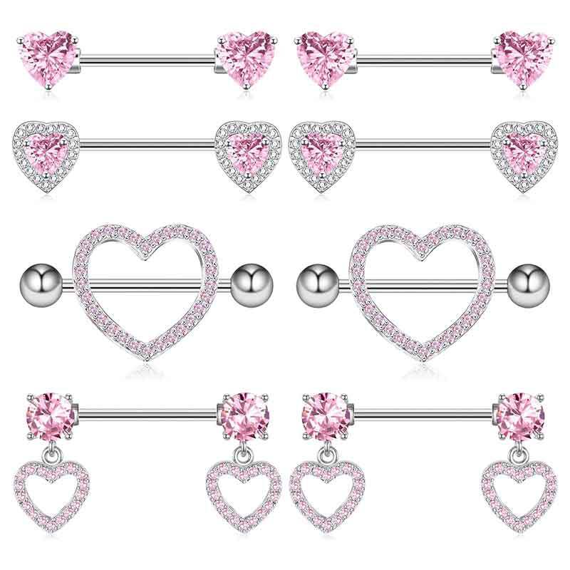 1 Piece Heart Shaped Zirconia Belly Rings Stainless Steel Inlay Rhinestones Pink Fashion Piercing Jewelry