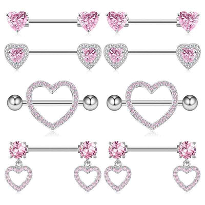 1 Piece Heart Shaped Zirconia Belly Rings Stainless Steel Inlay Rhinestones Pink Fashion Piercing Jewelry