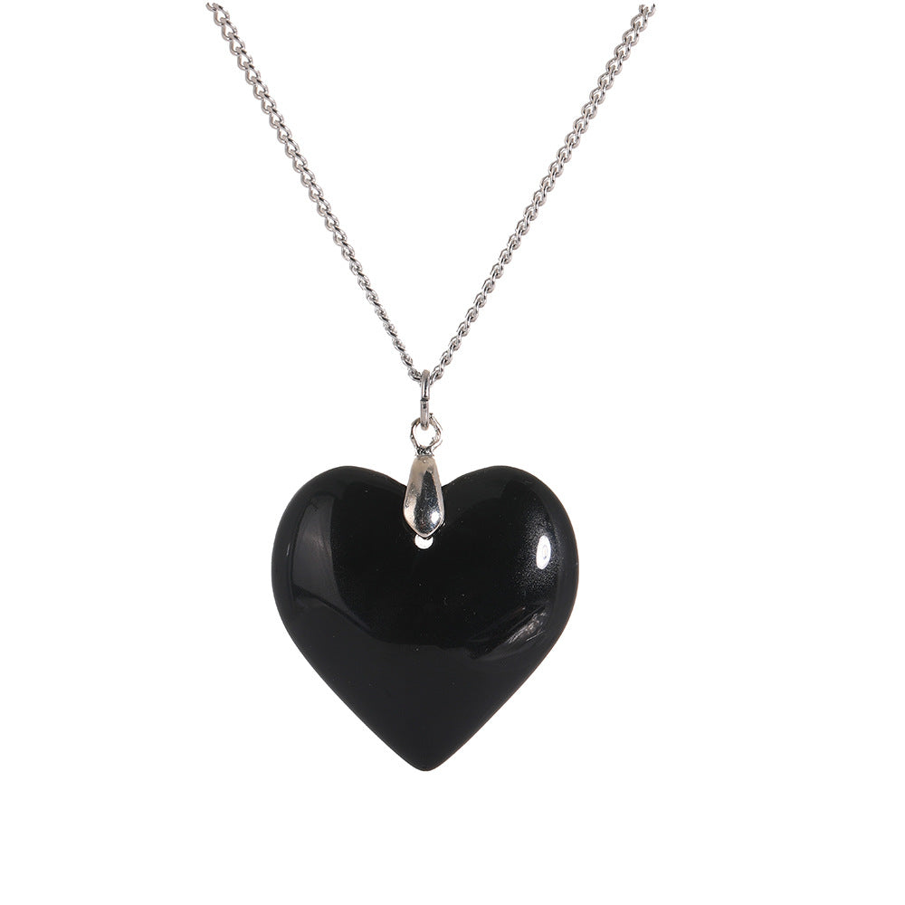 Simple Heart-Shaped Stainless Steel Crystal Pendant Necklace