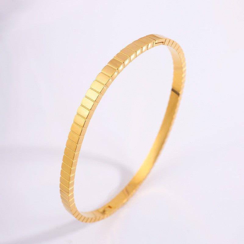 Elegant 18K Gold Plated Stainless Steel Bangle and Titanium Steel Diamond Bracelet Set