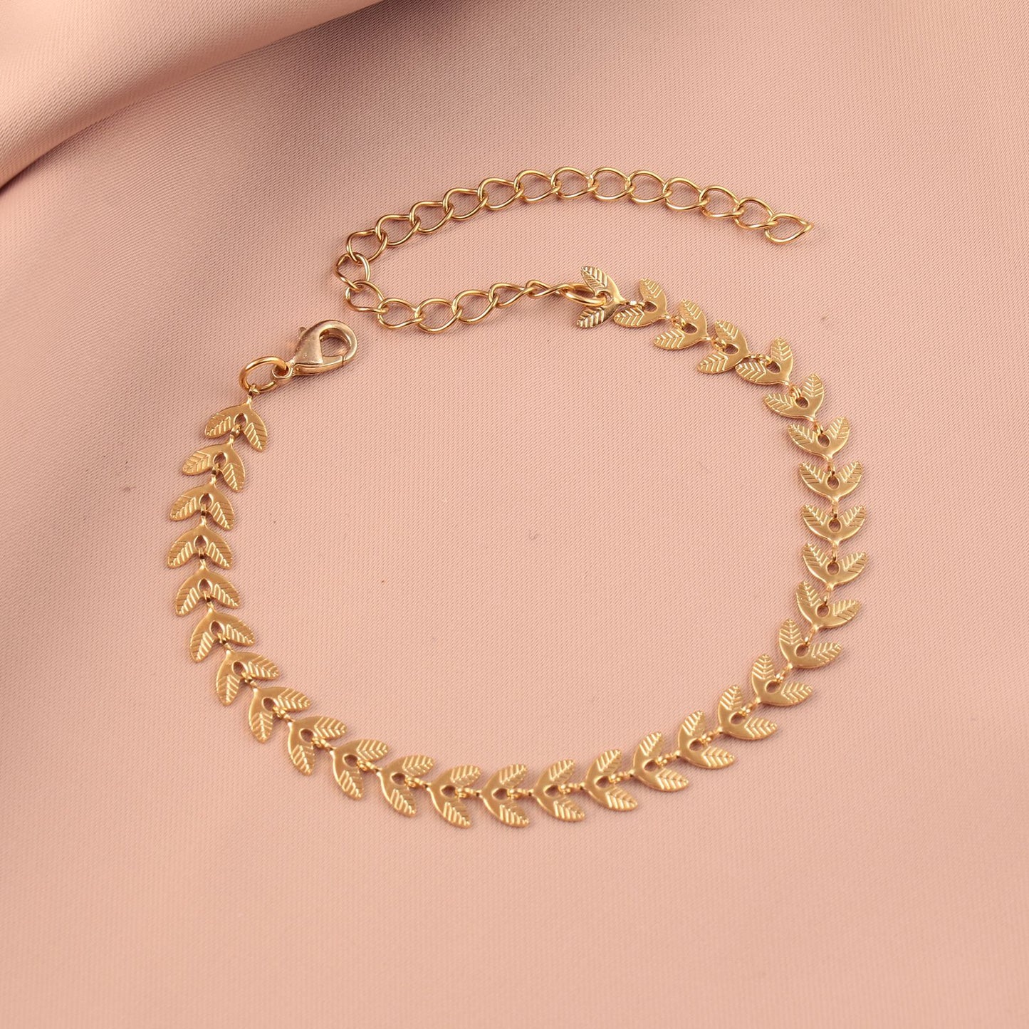 Minimalist Gold-Plated Leaf Stainless Steel Bracelet for Women