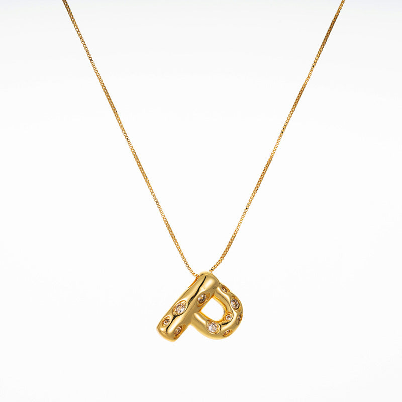 Elegant Gold Plated Zircon Letter Pendant Necklace - Minimalist Design