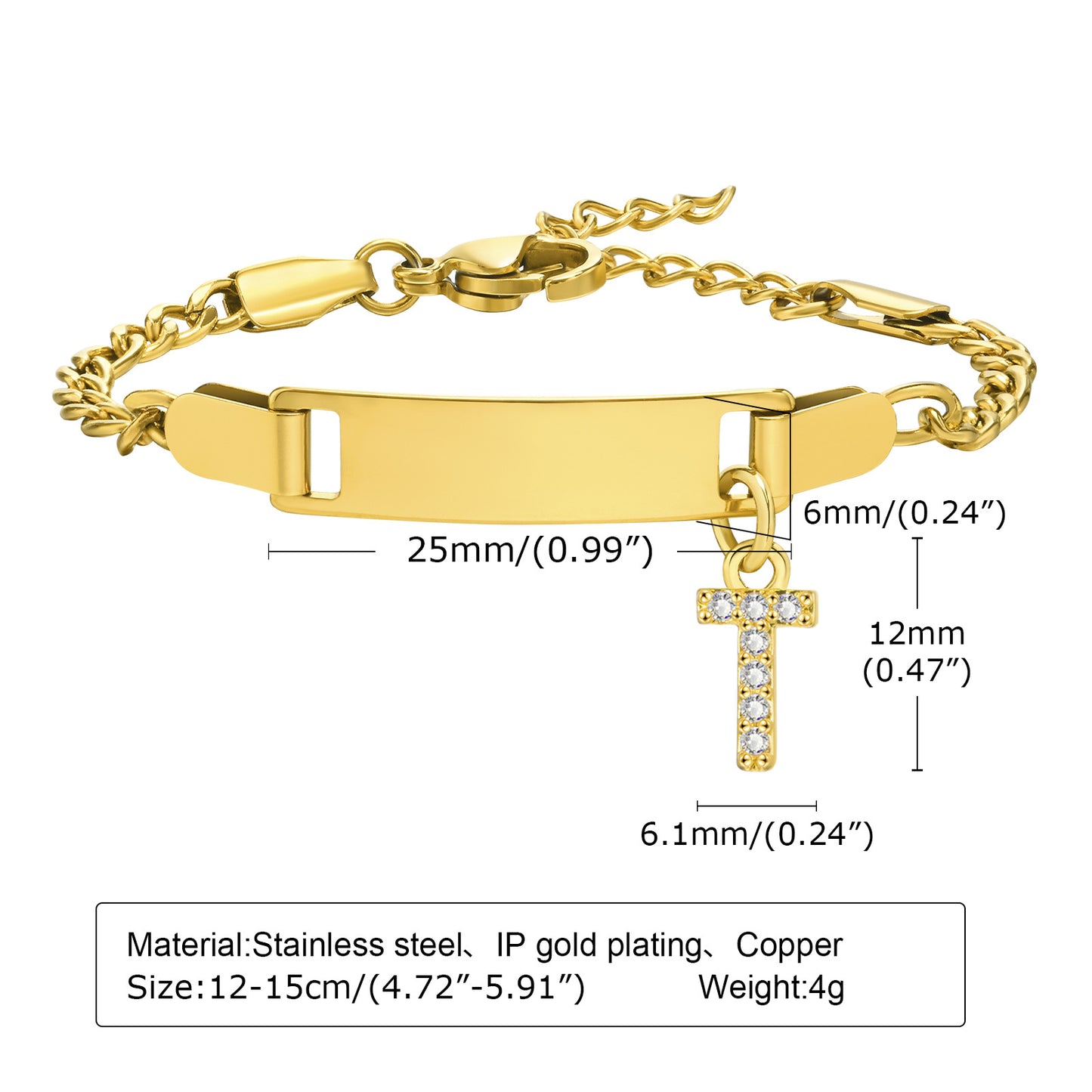 Stainless Steel Zircon Inlay English Letter Bracelet for Women and Children