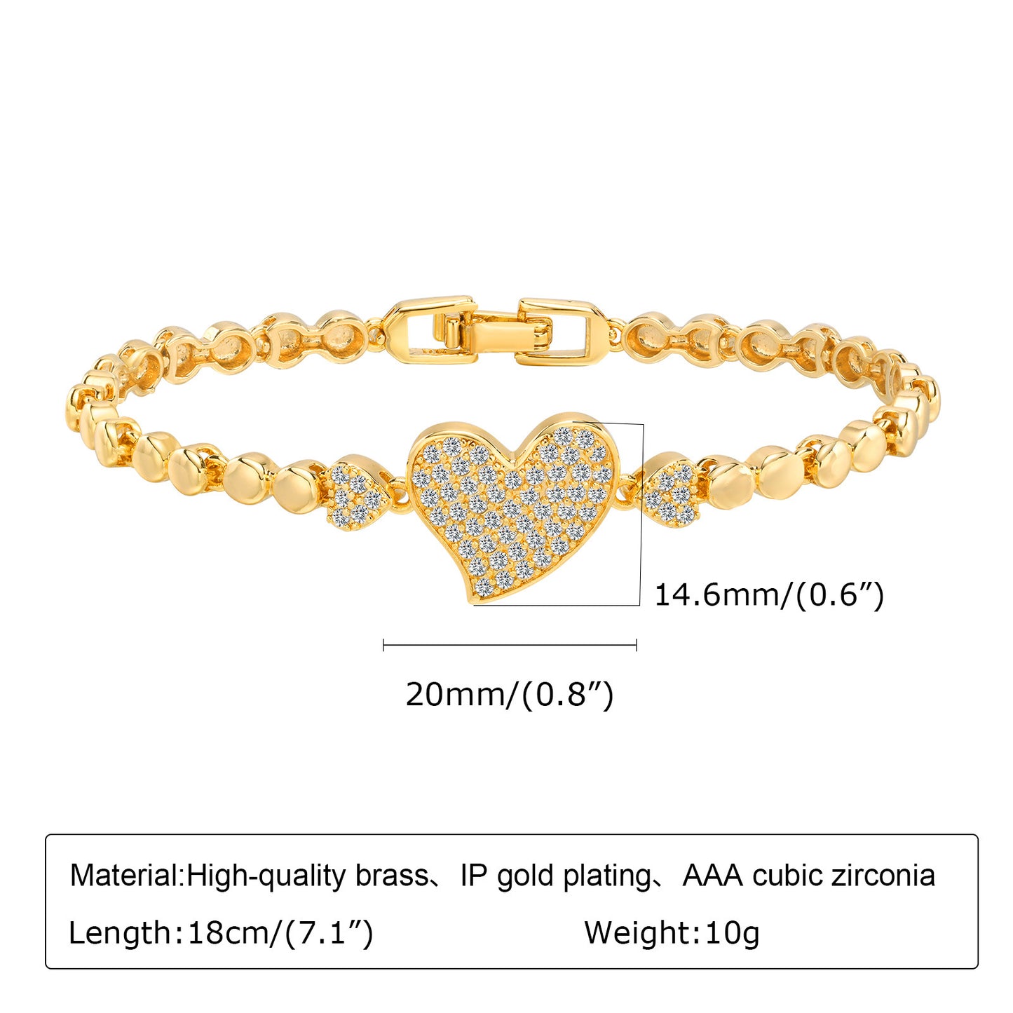 Copper Gold Plated Vintage Heart & Clover Zircon Bracelet