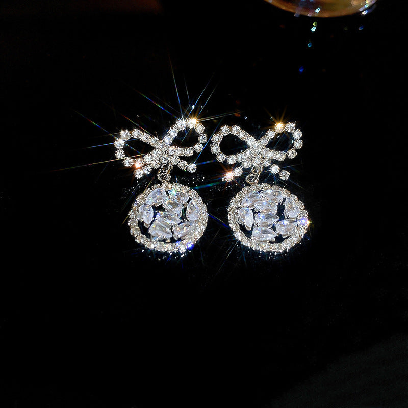 Elegant Rhinestone Flower Drop Earrings - Square Stud Design