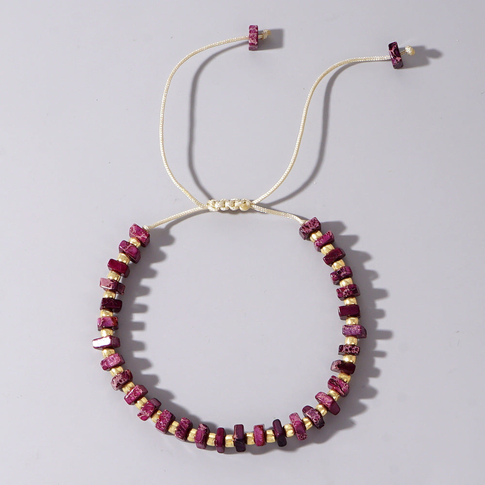 Minimalist Color Block Semi-Precious Stone Bracelet with Vintage Gold Beads