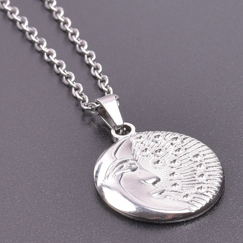 Retro Geometric Moon Stainless Steel Pendant Necklace