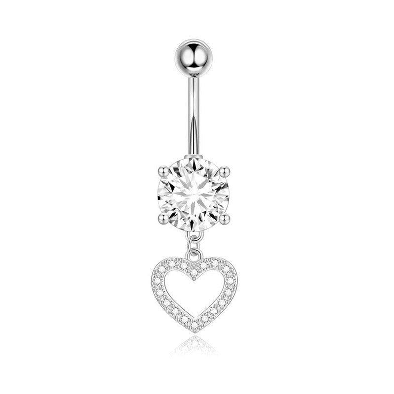 1 Piece 1 Set Belly Rings Simple Style Heart Shape 316 Stainless Steel  Inlay Zircon