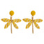 Dragonfly Raffia Gold Plated Drop Earrings - Bohemian Vacation Style