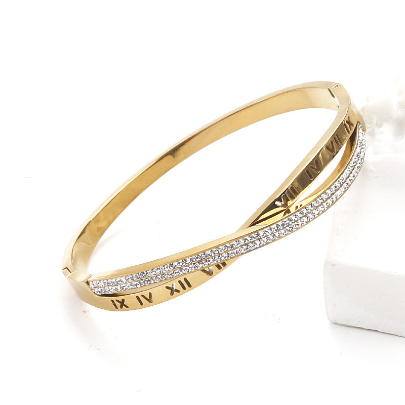 Elegant Geometric Titanium Steel Plating Zircon Bangle