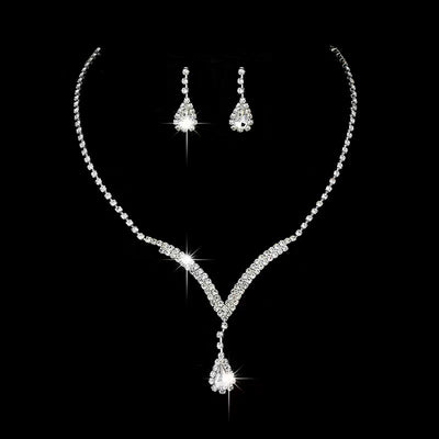 Fashion Water Droplet Acrylic Rhinestone Women's Earrings and Necklace Set