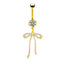 Elegant Bow Knot Belly Ring - 316 Stainless Steel with Rhinestones and Gold Plating