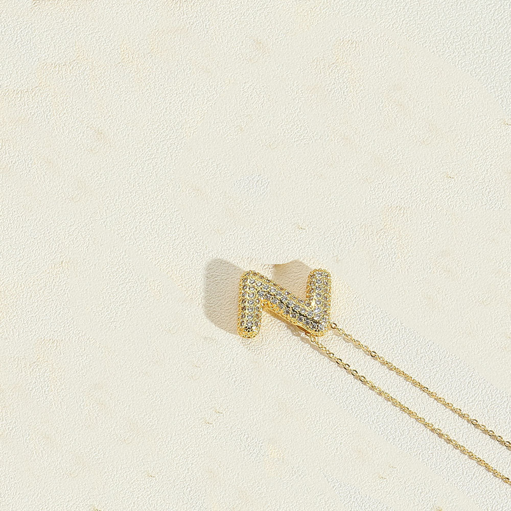 14K Gold Plated Zircon Letter Pendant Necklace - Vintage Style Initial Choker