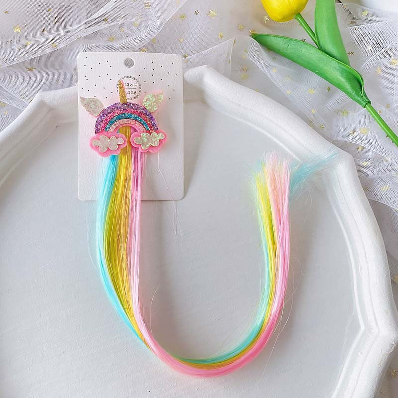 Cartoon Rainbow Hair Clip and Unicorn Wig Set for Kids