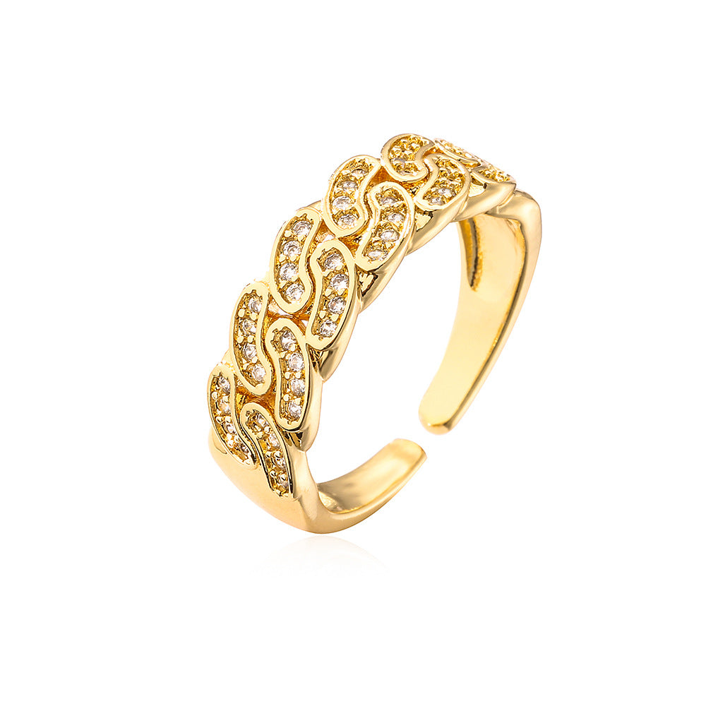 Fashion Geometric Zircon Open Ring - Gold Plated Copper Adjustable Design