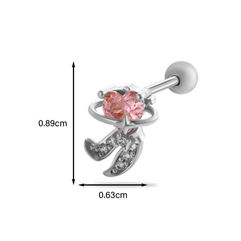 Heart & Butterfly Zircon Inlay Stainless Steel Cartilage Stud Earrings