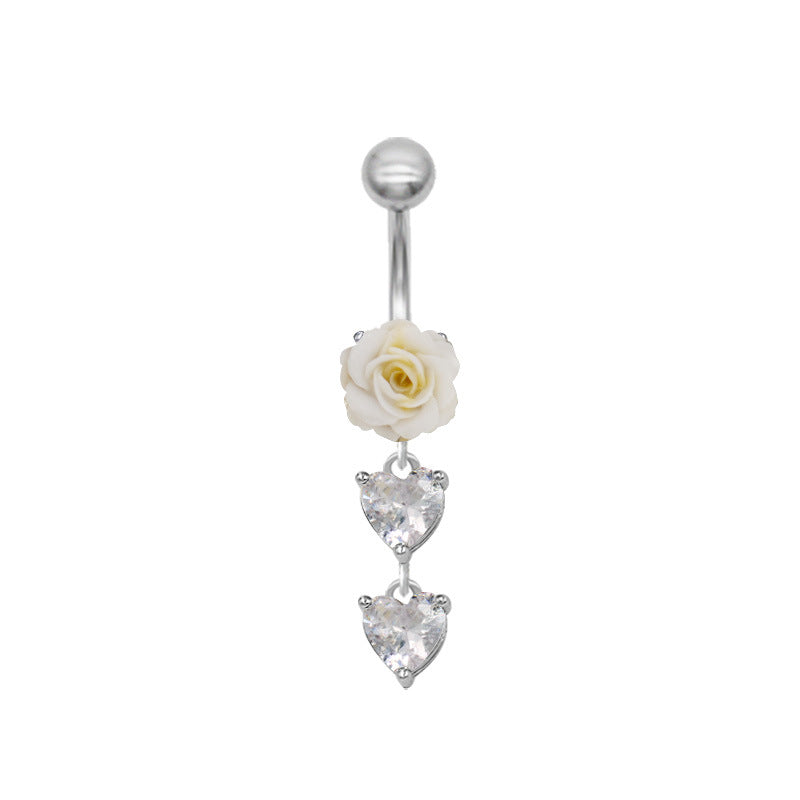 1 Piece Belly Rings Simple Style Classic Style Heart Shape Rose Bow Knot 316 Stainless Steel  Alloy Plating Inlay Resin Rhinestones Glass White Gold Plated