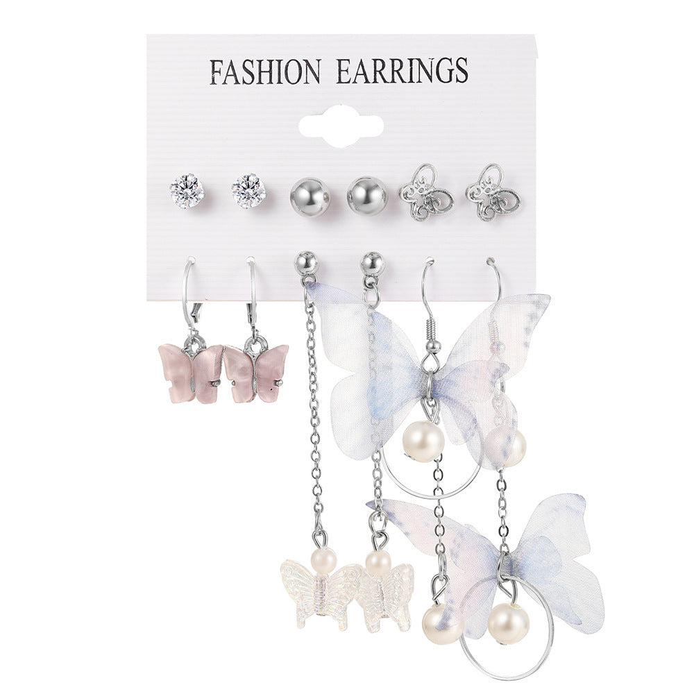 Fashion C Shape Heart & Leopard Print Pearl Alloy Earrings Set