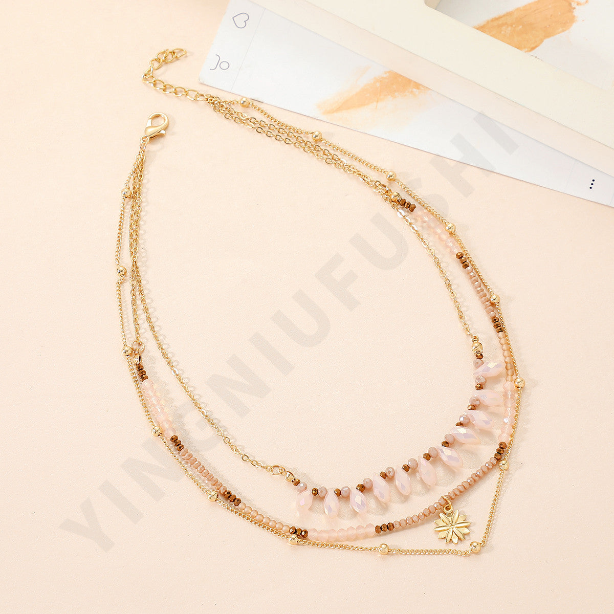 Casual Geometric Alloy Bracelet and Pink Crystal Necklace Set for Women