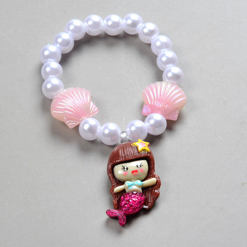 Mermaid Starfish Shell Charm Beaded Alloy Bracelet Set for Kids