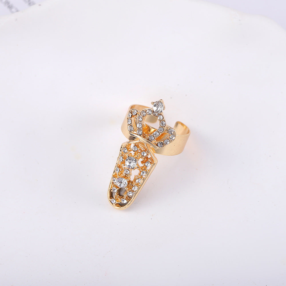 Fashion Alloy Diamond Bow Crown Manicure Joint Open Nail Ring